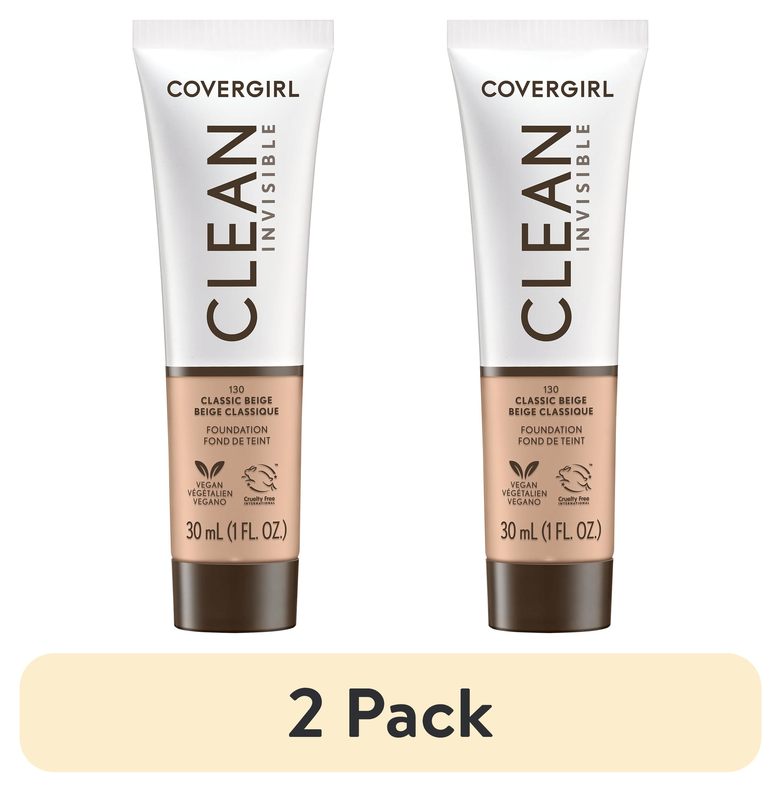 2 pack) COVERGIRL Clean Invisible Liquid Foundation, 130 Classic