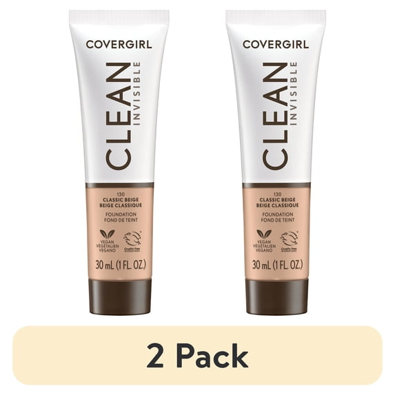 (2 pack) COVERGIRL Clean Invisible Liquid Foundation, 130 Classic Beige, 1.0 fl oz