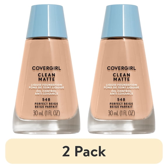 (2 pack) COVERGIRL Clean Matte Liquid Foundation, 548 Perfect Beige, 1 fl oz, Liquid Foundation, Matte Foundation, Lightweight Foundation, Moisturizing Foundation, Water Based Foundation