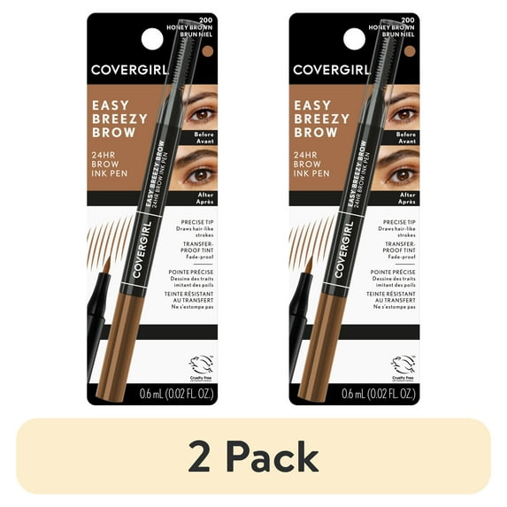 (2 pack) COVERGIRL Easy Breezy Brow All-Day Brow Ink Pen, 200 Honey Brown, 0.02 fl oz, Eyebrows, Eyebrow Pencil, Brow Pencil, Matte, Eyebrow Enhancer, Super-Fine Tip, Smudge Proof, Longlasting