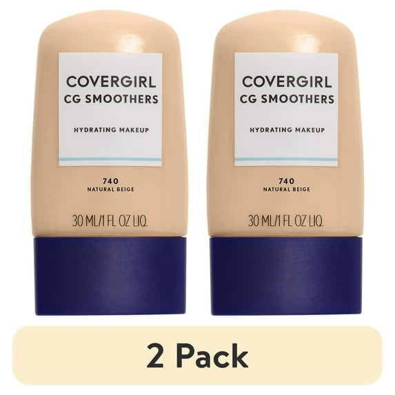 (2 pack) COVERGIRL Smoothers Hydrating Foundation, 740 Natural Beige, 1 fl oz, Hydrating Foundation, Cruelty Free Foundation, Liquid Foundation, Cream Foundation, Moisturizing Foundation