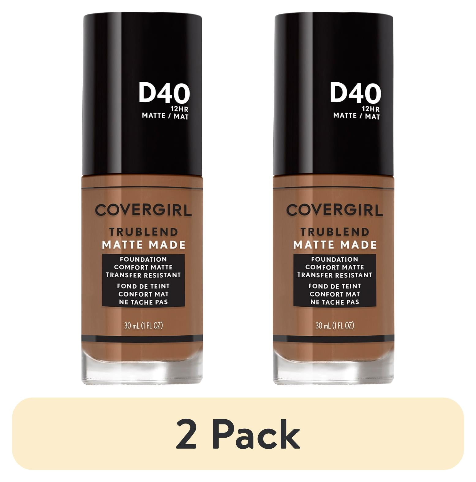 (2 pack) COVERGIRL TruBlend Matte Made Liquid Foundation, D40 Deep Bronze, 1 fl oz, Moisturizing Foundation