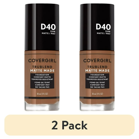 (2 pack) COVERGIRL TruBlend Matte Made Liquid Foundation, D40 Deep Bronze, 1 fl oz, Moisturizing Foundation