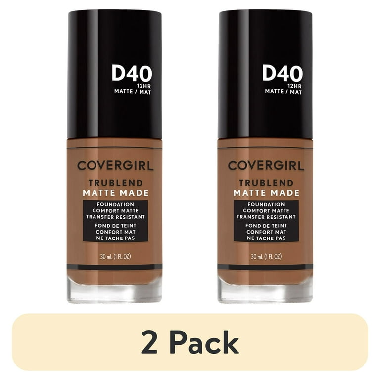 2 pack) COVERGIRL TruBlend Matte Made Liquid Foundation, D40 Deep