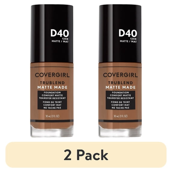 (2 pack) COVERGIRL TruBlend Matte Made Liquid Foundation, D40 Deep Bronze, 1 fl oz, Moisturizing Foundation
