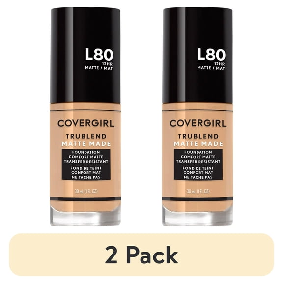 (2 pack) COVERGIRL TruBlend Matte Made Liquid Foundation, L80 True Ivory, 1 fl oz, Moisturizing Foundation