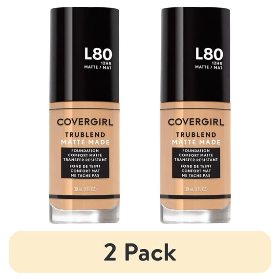 (2 pack) COVERGIRL TruBlend Matte Made Liquid Foundation, L80 True Ivory, 1 fl oz, Moisturizing Foundation