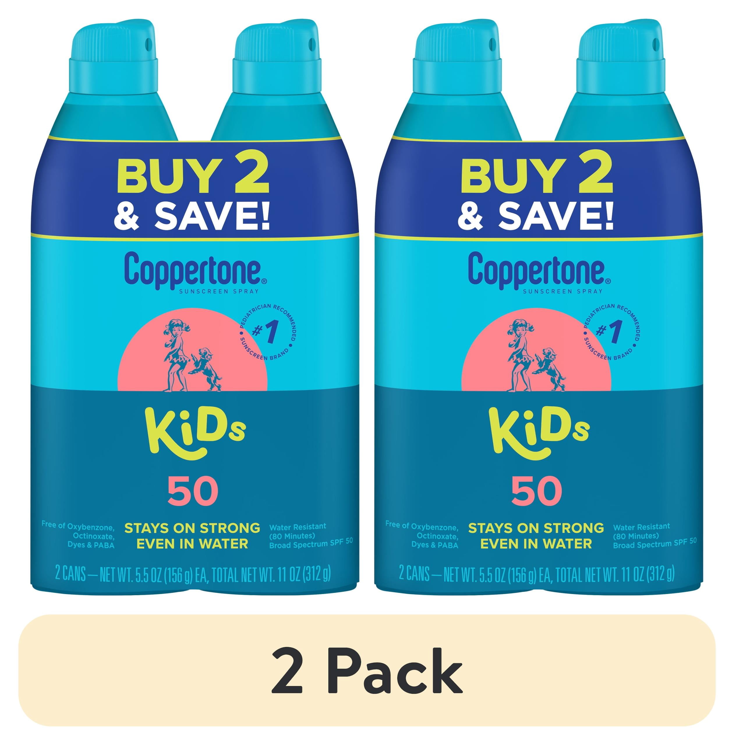 (2 pack) Coppertone Kids Sunscreen Spray, SPF 50 Spray Sunscreen for Kids, 5.5 oz, Pack of 2