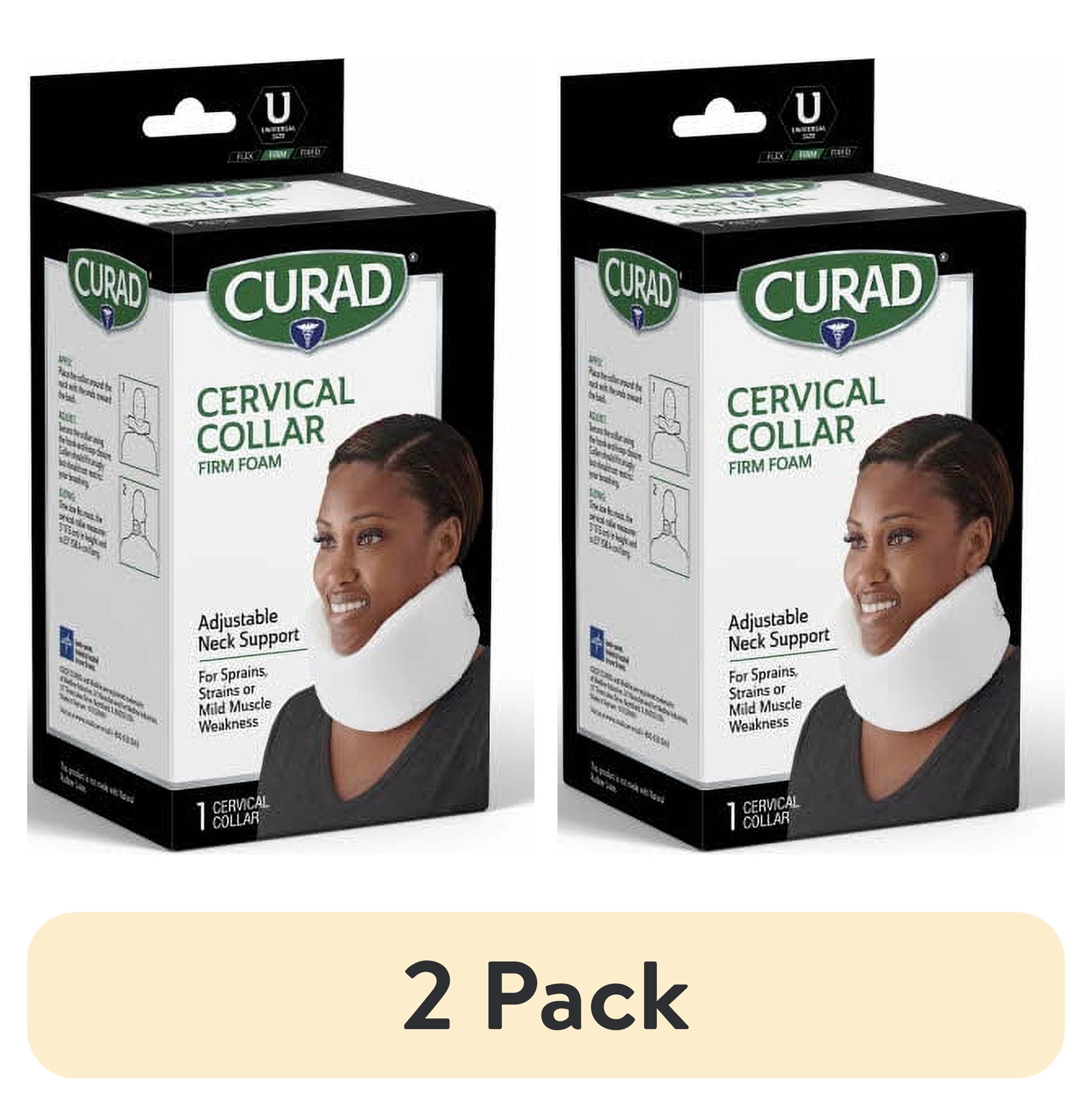 (2 pack) CURAD Cervical Collar, Firm Foam Collar, Neck Support for Strains & Sprains, Universal Size, White, 1 Count