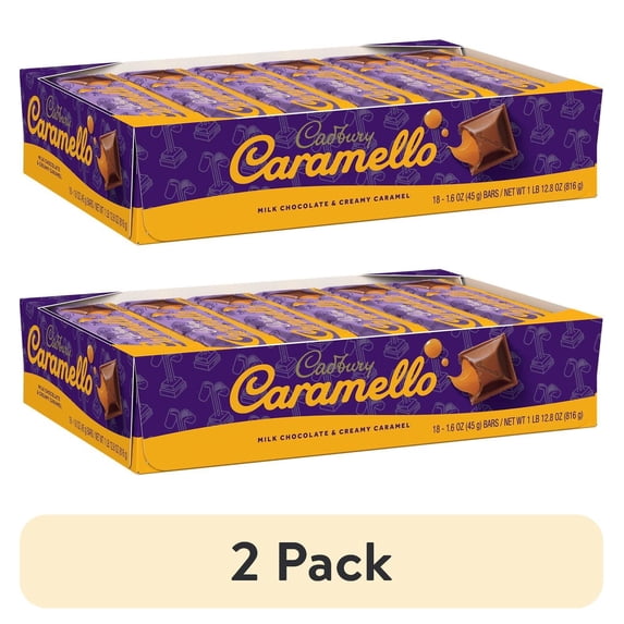 (2 pack) Cadbury Caramello Milk Chocolate Caramel Candy, Bars 1.6 oz, 18 Count