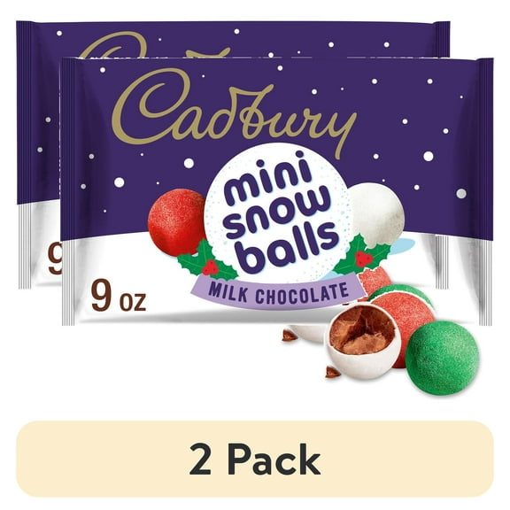 (2 pack) Cadbury Mini Snowballs Milk Chocolate Christmas Candy, Bag 9 oz