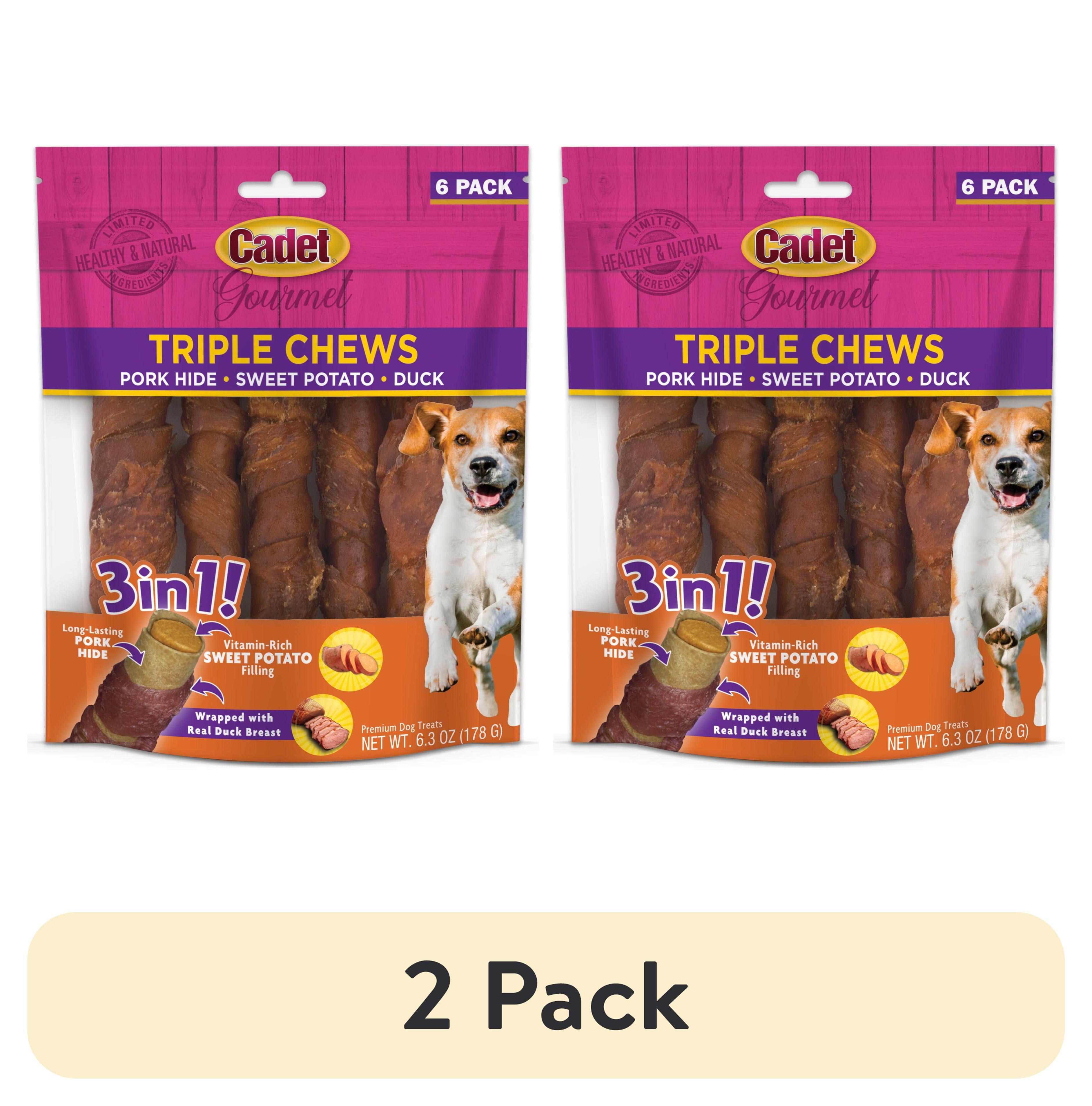 (2 pack) Cadet Gourmet Dog Treats Triple Chew Pork Hide Twists Dog Chews, Sweet Potato & Duck Flavor, 6 Count