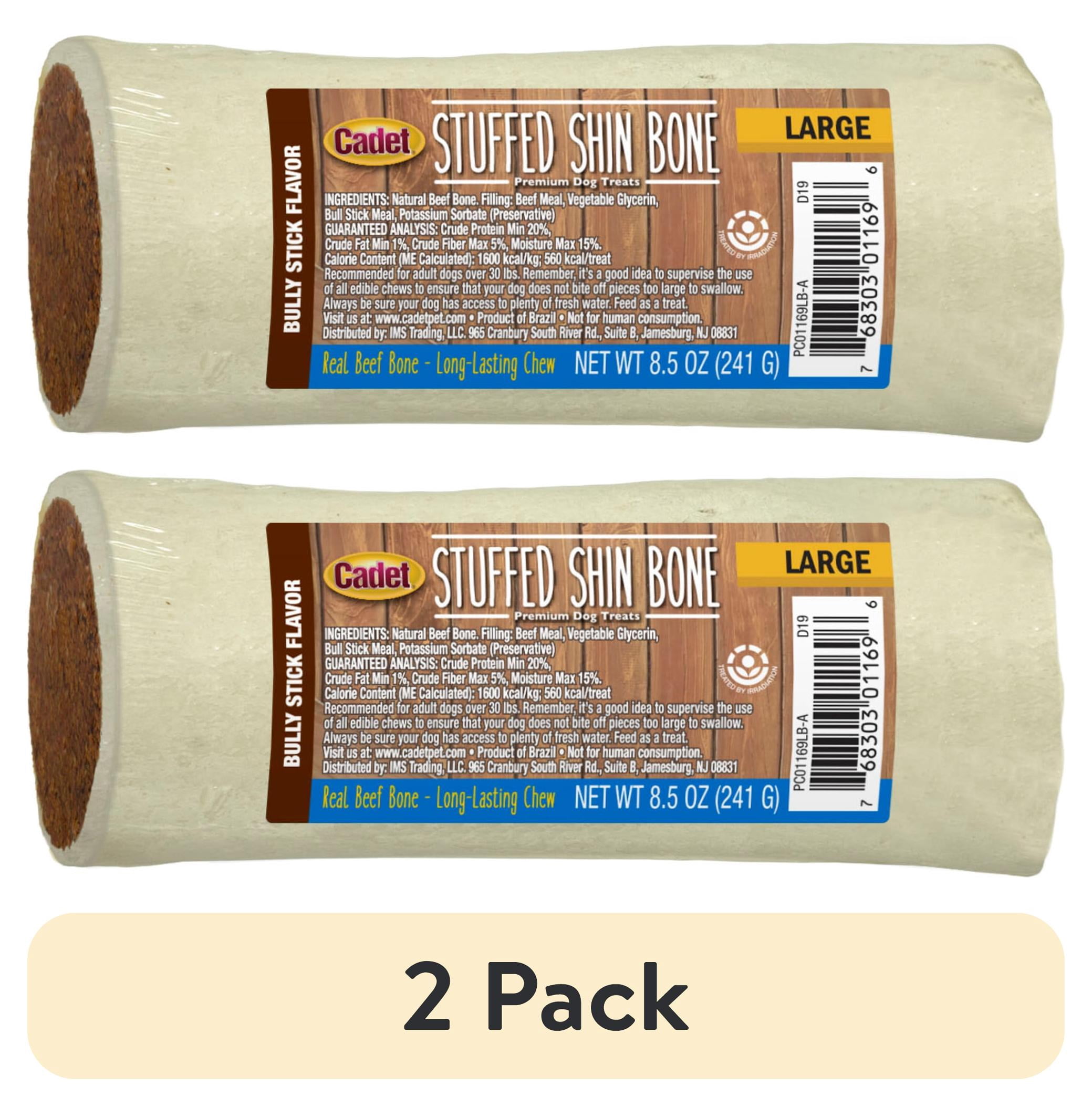 (2 pack) Cadet Stuffed Shin Bones Dog Treats, Long Lasting Bully Stick Filled Dog Bones for Large Dogs, 5-6 Inch, 1 Count