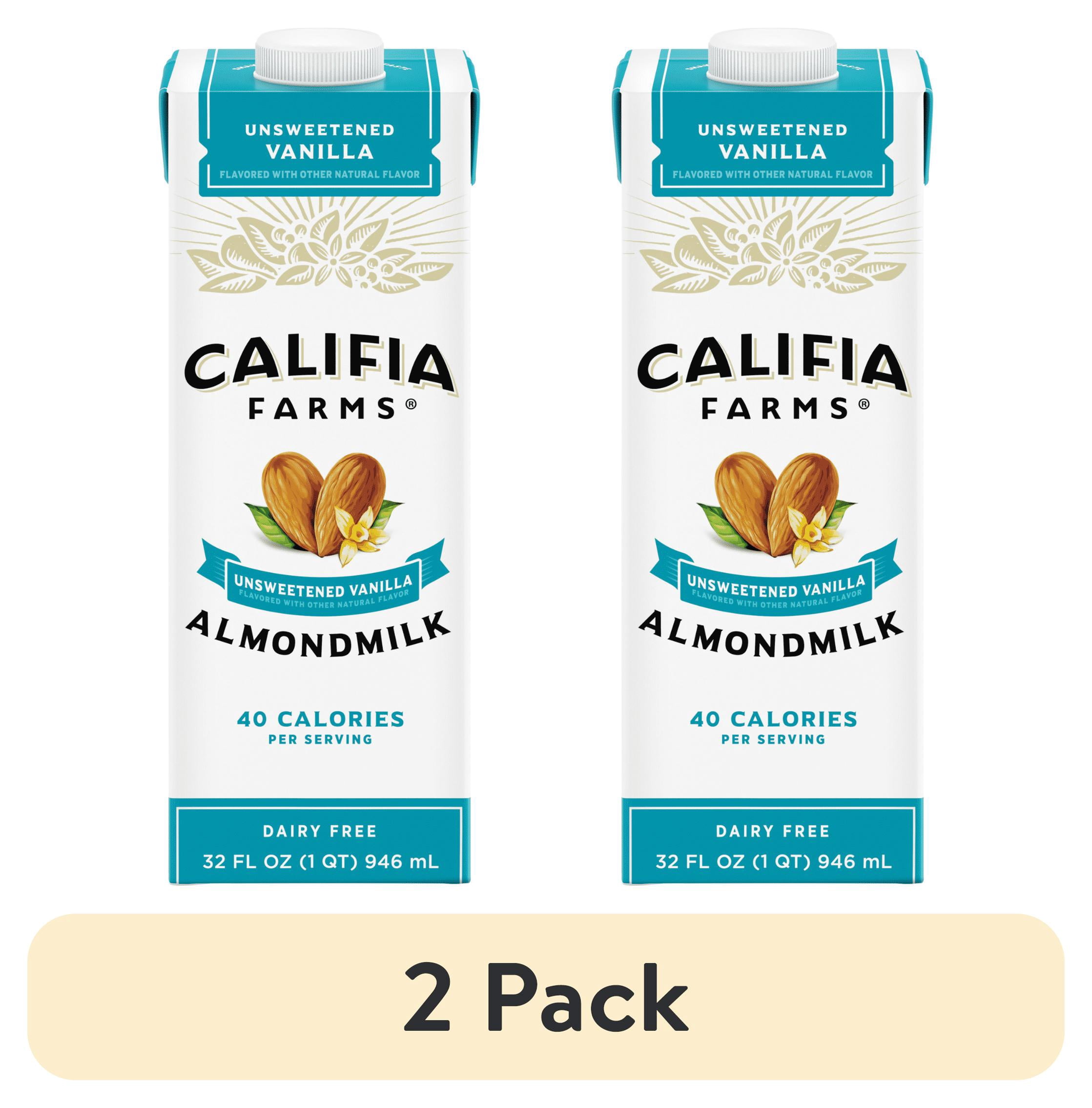 (2 pack) Califia Farms Unsweetened Vanilla Almond Milk, Shelf Stable 32 Fluid Ounces Carton Box