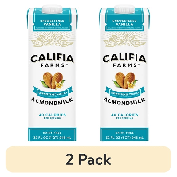 (2 pack) Califia Farms Unsweetened Vanilla Almond Milk 32 Fluid Ounces