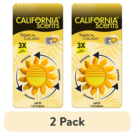 (2 pack) California Scents Novelty Sun Spinner Car Air Freshener Vent Clip, Tropical Colada Scent