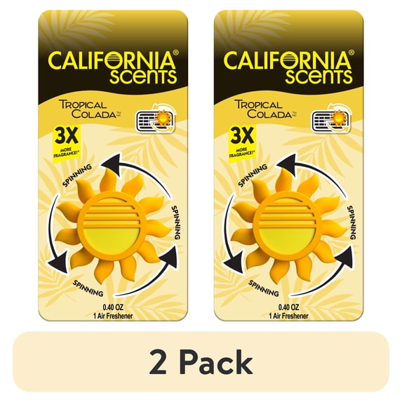 (2 pack) California Scents Novelty Sun Spinner Car Air Freshener Vent Clip, Tropical Colada Scent