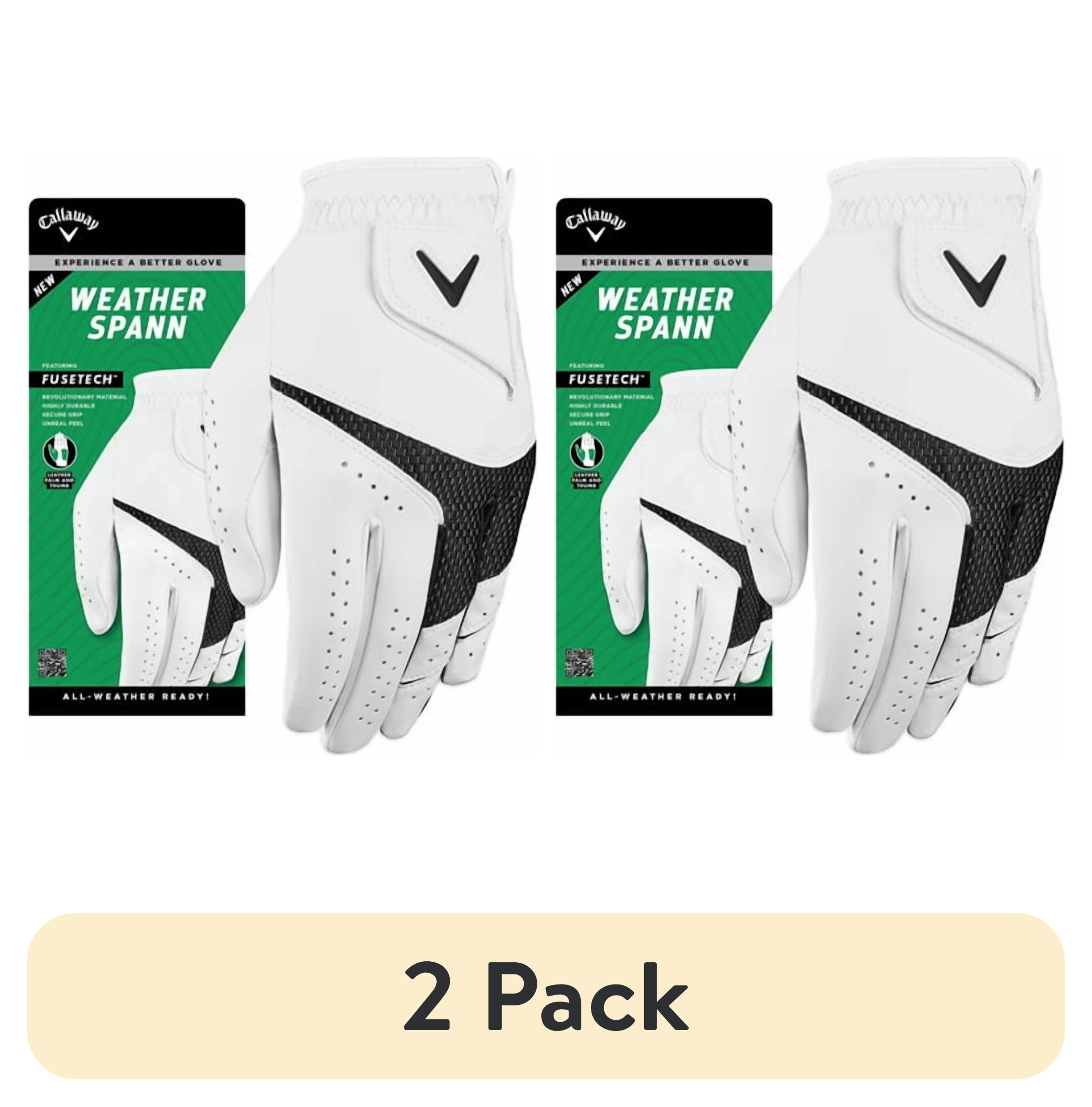 (2 pack) Callaway Golf Weather Spann Glove (Worn on Left Hand, White, Medium, Womens)