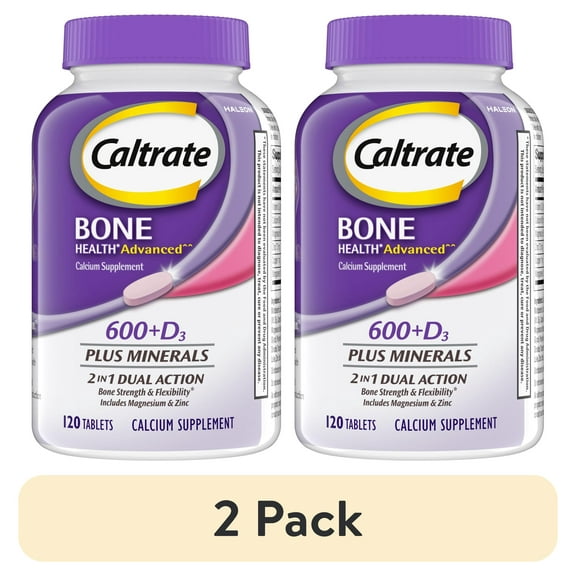 (2 pack) Caltrate 600+D3 Plus Minerals Calcium Vitamin D Supplement - 120 Count for Bone Health
