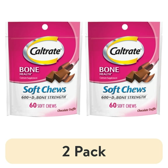 (2 pack) Caltrate Bone Health 600+D3 Chocolate Calcium Soft Chews, 60 Ct