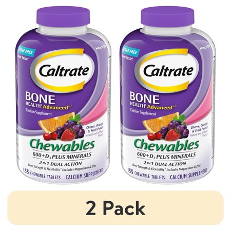 (2 pack) Caltrate Bone Health Advanced 600+D3 plus Minerals Multi-Flavor Calcium Chewables, 155 Ct
