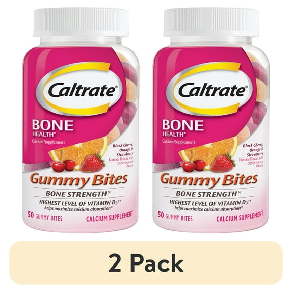 (2 pack) Caltrate Calcium Gummy Bites, Multi-Flavored, 50 Ct