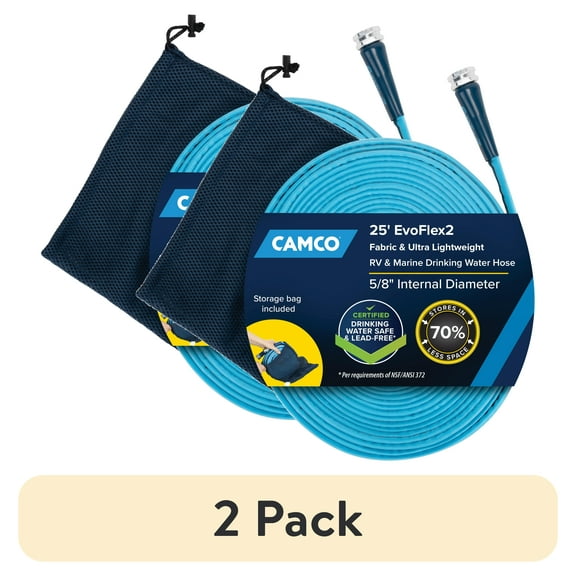 (2 pack) Camco EvoFlex2 25-Foot RV Water Hose 5/8" ID Blue, Drinking Safe (22577)