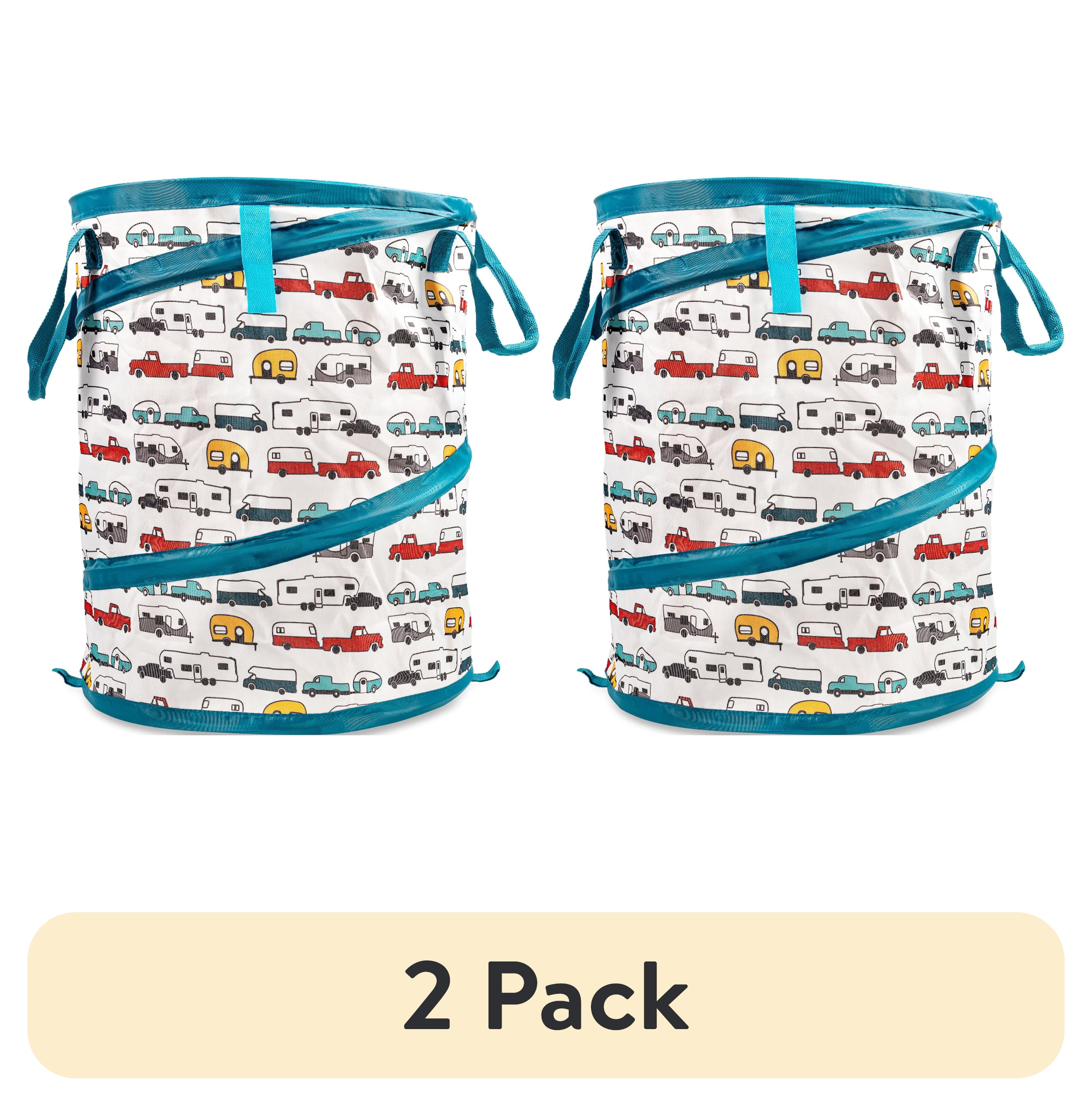 (2 pack) Camco Life is Better at the Campsite Pop-up RV Pattern Wastebasket Utility Container, PVC (42989)
