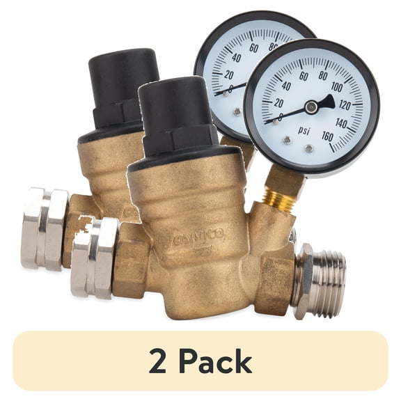 (2 pack) Camco RV Adjustable Brass Water Pressure Regulator (40058)