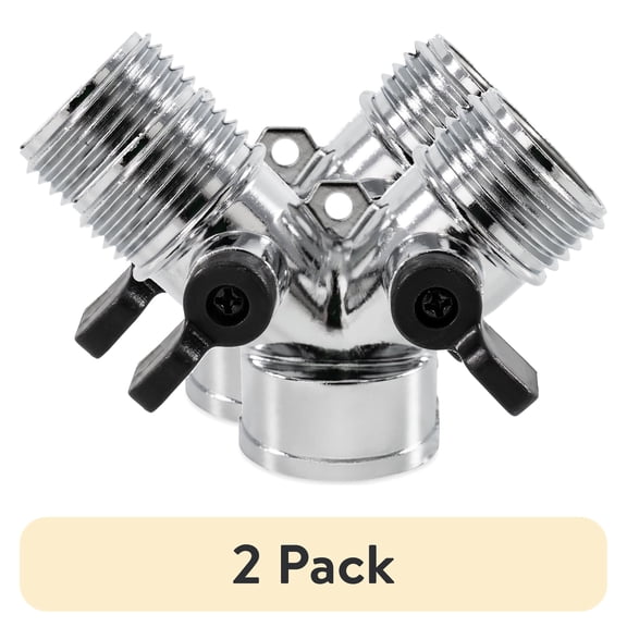 (2 pack) Camco RV Fresh Water Hose Wye Valve - Two-Way Hose Splitter - Metal, Silver (20114)
