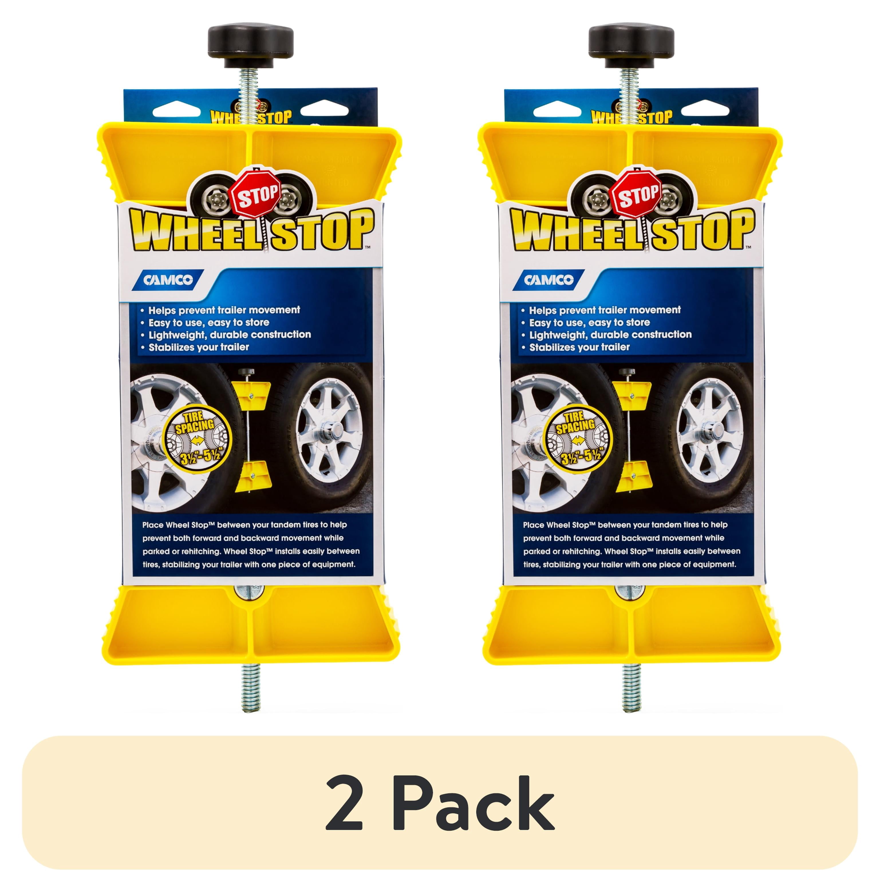 (2 pack) Camco RV Wheel Stop - Fits 26-inch to 30-inch Diameter Tires - Yellow (44621)