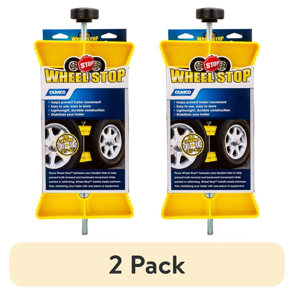 (2 pack) Camco RV Wheel Stop - Fits 26-inch to 30-inch Diameter Tires - Yellow (44621)