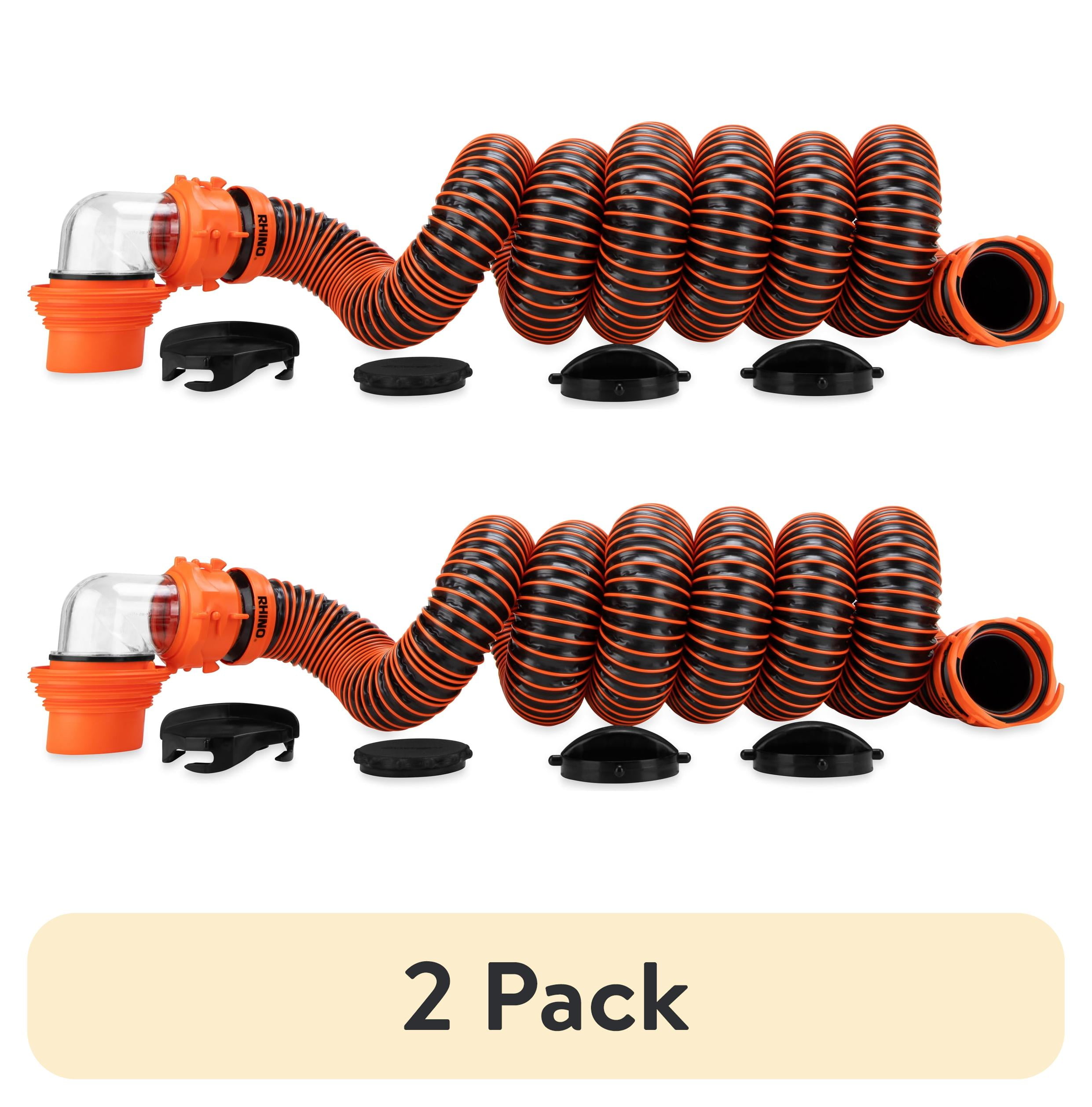 (2 pack) Camco RhinoEXTREME RV 15-Foot Sewer Hose Kit - TPE Material, Black and Orange (39860)