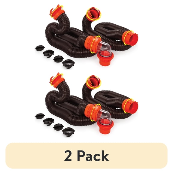 (2 pack) Camco RhinoFLEX 20ft RV Sewer Hose Kit - 23 Mils of Polyolefin, Black (39744)