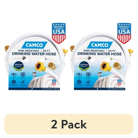 (2 pack) Camco TASTEPURE 50-Foot RV Drinking Water Hose - Lead-Free, PVC, White (22793)