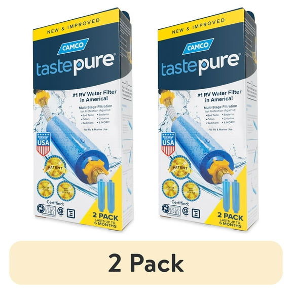 (2 pack) Camco Tastepure RV Water Filter, 6-Step Water Filtration - 2-Pack, Blue (40045)