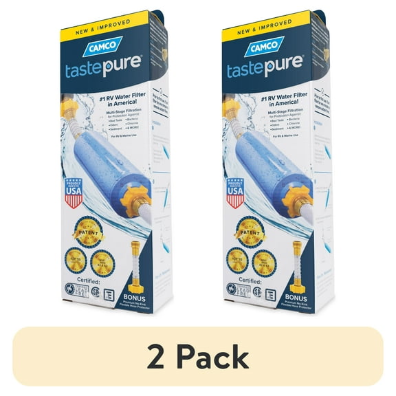 (2 pack) Camco Tastepure RV Water Filter and Hose Protector - GAC Filtration, Blue (40043)