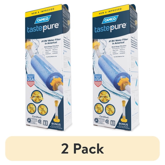 (2 pack) Camco Tastepure RV Water Filter and Hose Protector - GAC Filtration, Blue (40043)
