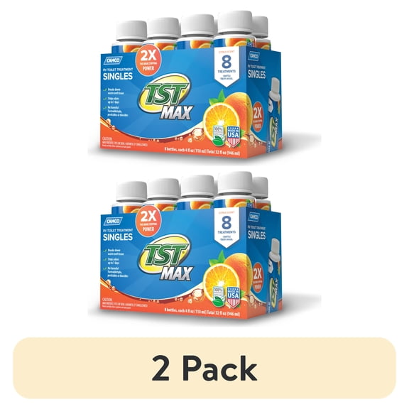 (2 pack) Camco TST MAX RV Toilet Treatment Singles - Septic Safe - Orange, 8 Count of 4-oz Bottles (41191)