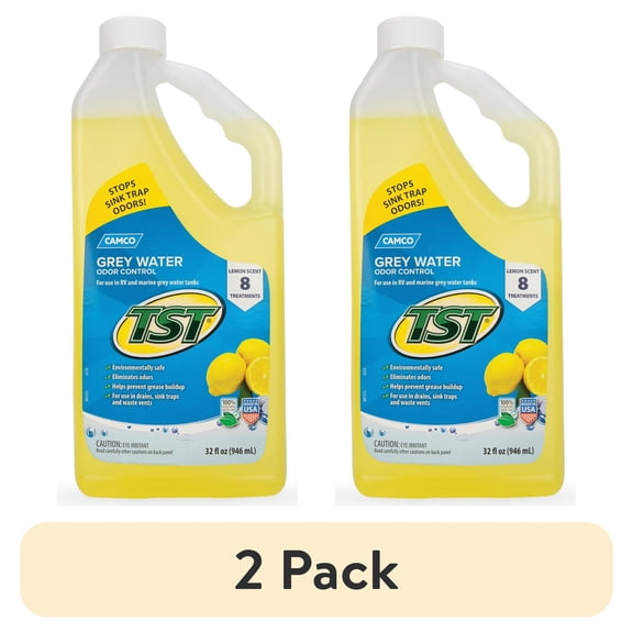 (2 pack) Camco TST RV Grey Water Odor Control and Holding Tank Deodorizer - Septic Safe - Lemon, 32oz (40252)