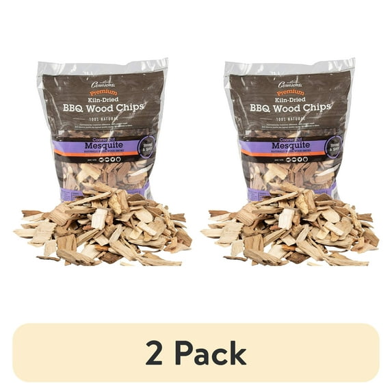 (2 pack) Camerons All Natural Mesquite Wood Chips for Smoker -260 Cu In Bag, Approx 2 Pounds- Kiln Dried Coarse Cut BBQ Grill Wood Chips for Smoking Meats - Barbecue Smoker Accessories - Grilling Gifts