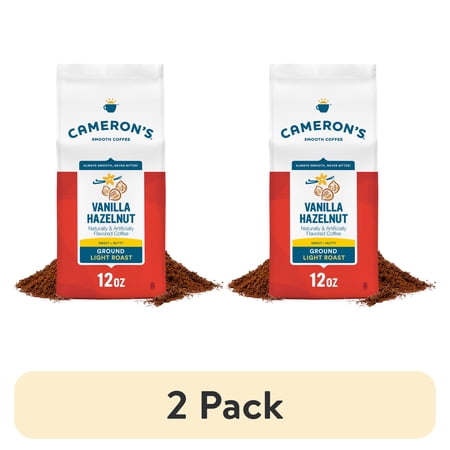(2 pack) Cameron's Coffee Vanilla Hazelnut Flavored Light Roast Ground Arabica Coffee, Sweet & Nutty, 12 oz Bag