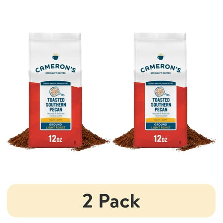 (2 pack) Cameron's Coffee Toasted Southern Pecan Ground Coffee, Light Roast, 12 oz, Naturally Caffeinated
