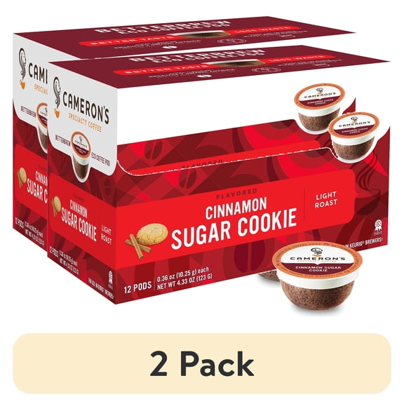 (2 pack) Cameron's Specialty Coffee Cinnamon Sugar Cookie Flavored Single Serve Pods, 12 Ct