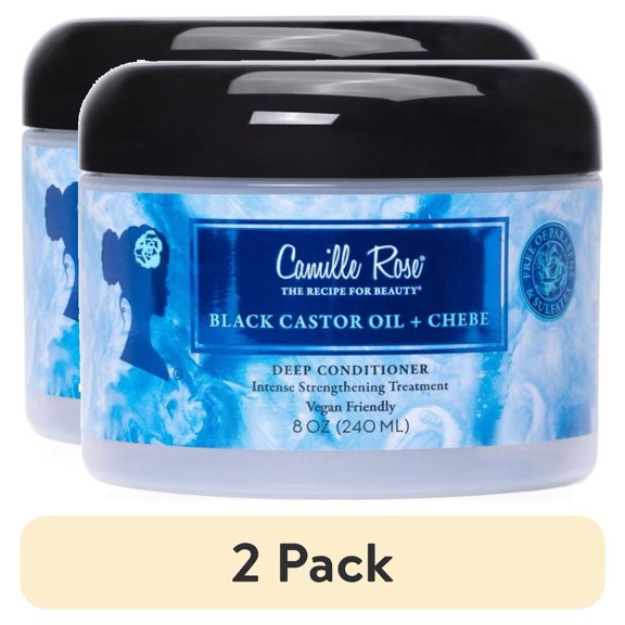 (2 pack) Camille Rose Black Castor Oil & Chebe Strengthen & Replenish All Ages Deep Conditioner with African Chebe & Castor Oil, 8oz