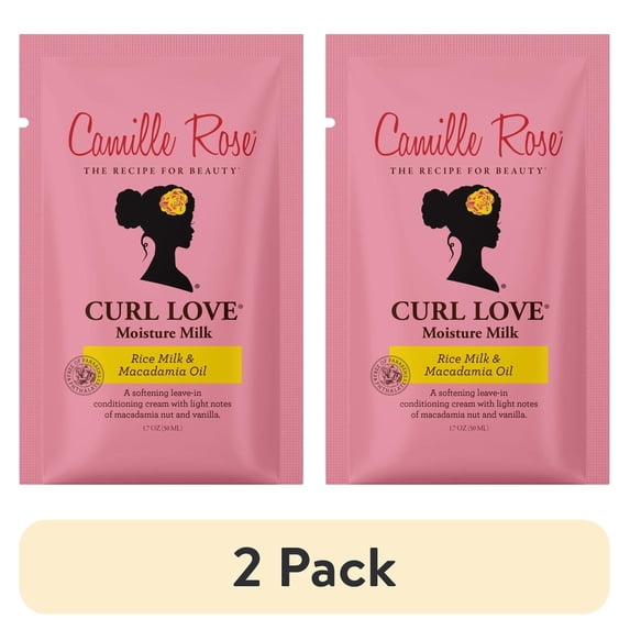 (2 pack) Camille Rose Curl Love Soften & Nourish All Ages Moisture Milk with Rice Milk & Macadamia Oil, 1.7oz Packet
