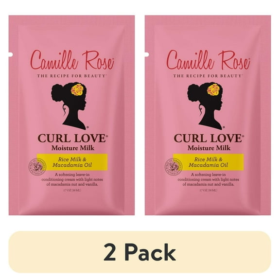 (2 pack) Camille Rose Curl Love Soften & Nourish All Ages Moisture Milk with Rice Milk & Macadamia Oil, 1.7oz Packet