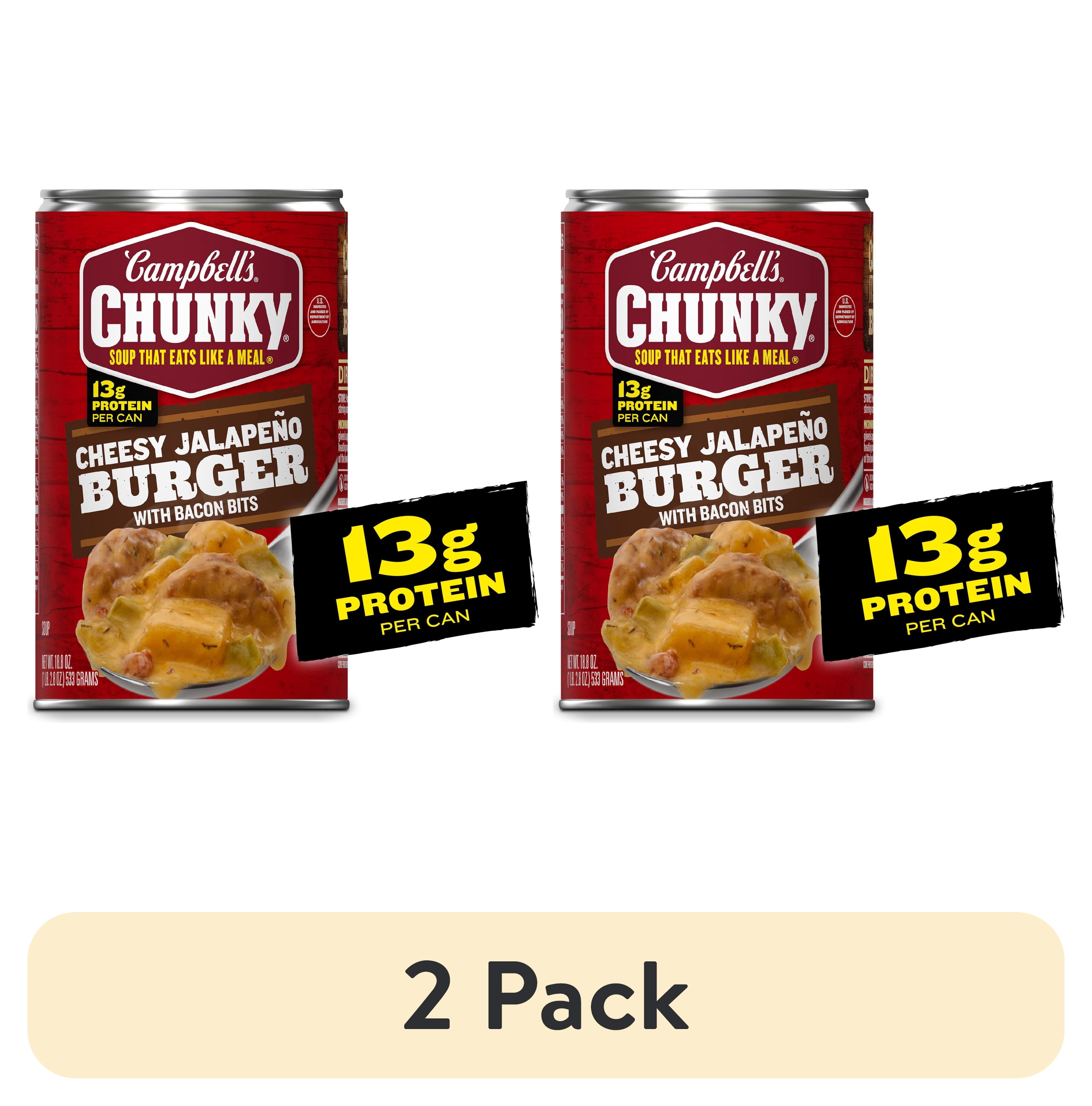 (2 pack) Campbell's Chunky Cheesy Jalapeno Burger with Bacon Bits Soup, 18.8 oz Can