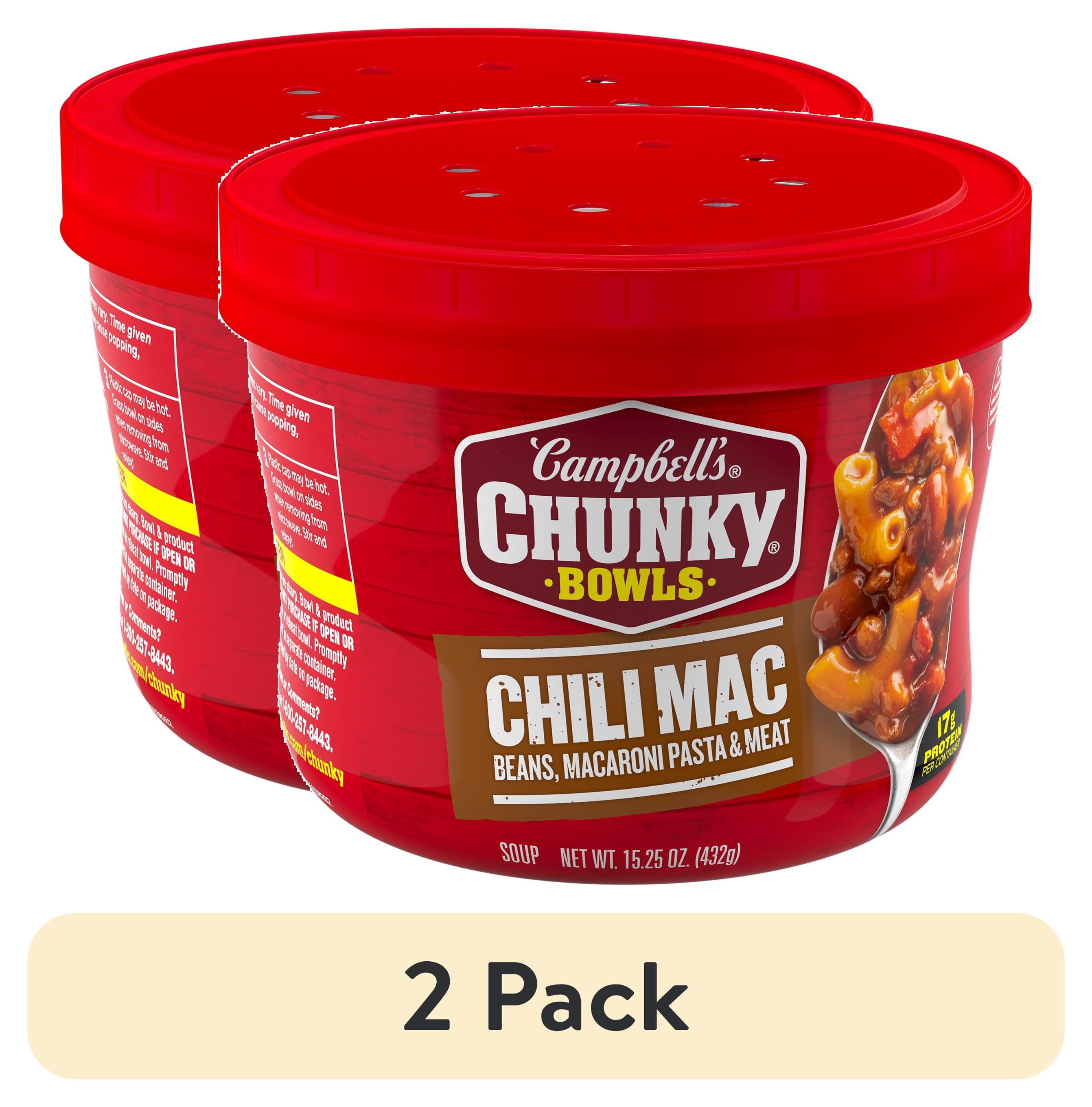 (2 pack) Campbell’s Chunky Soup, Chili Mac Soup, 15.25 oz Microwavable Bowl