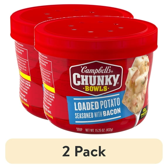 (2 pack) Campbell’s Chunky Soup, Loaded Potato Seasoned with Bacon, 15.25 oz Microwavable Bowl